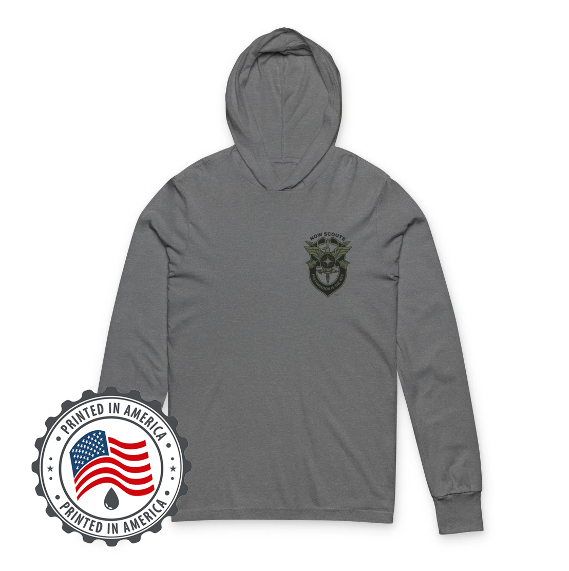 Small Badge - Hooded Long Sleeve Tee - Multiple Colors